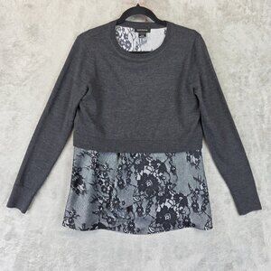 Club Monaco Sweater Womens Medium Gray Black Long Sleeve Layered Pullover Top
